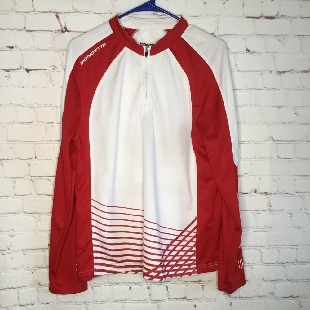 Vtg Mondetta Sport Cycling Jersey Canada‎ Red White Sweater S Small Long Sleeve